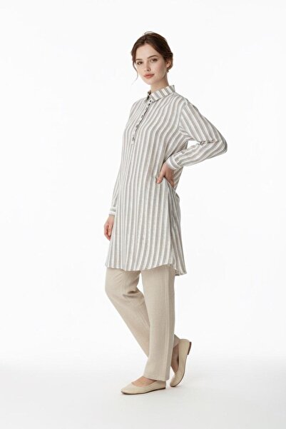 Entarim Striped Cotton Maternity Oversize Shirt Dress