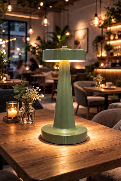 Natiorj Dome Yeşil Model Pilli Masa Lambası Cafe Salon Yatak Odası Proje Abajur