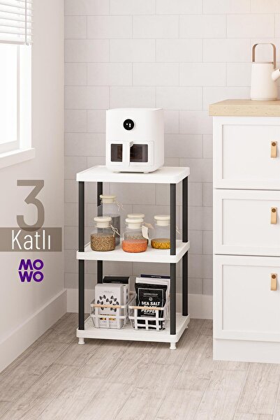 Mowo Home 3 Katlı Beyaz-Siyah Bacak 40x33 Plastik Banyo Raf Sistemi, Mutfak R...
