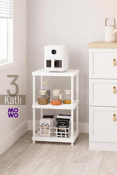 Mowo Home 3 Katlı Beyaz 40x33 Plastik Mutfak Raf Sistemi, Banyo Rafı, Kiler, ...
