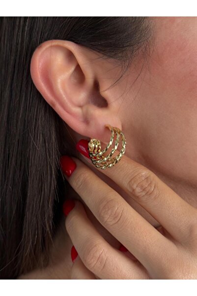 Luseda Vip Gold Multi Layer Hoop Earrings
