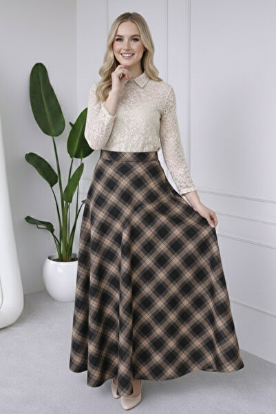 benguen Plaid Satin Skirt A60627 Black