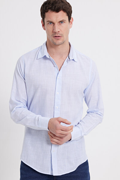 Tudors Cămașă albastră pentru bărbați, slim fit, cu dungi, cu mânecă lungă și...