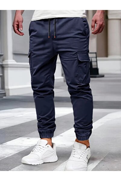 Wise&Go Store Men's Cargo Pocket Pants Lycra Cotton Elasticated Leg Jogger Pants