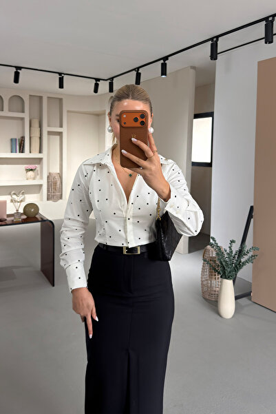 Sezgi Tekin Polka Dot Ecru Slim Fit Shirt