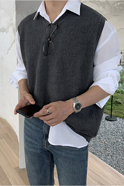 Tarz Cool Men's Smoked V-Neck Oversize Sweater