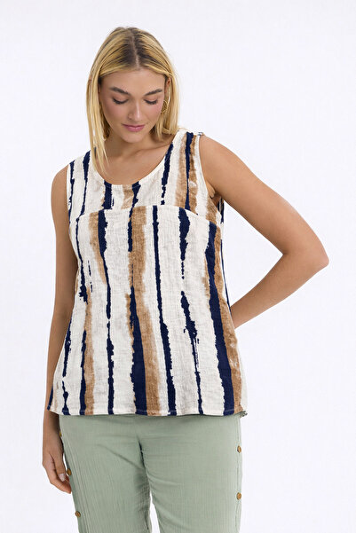 Heaven Ephesus Women's Strappy Blouse - Muslin Watercolor Pattern with Button...