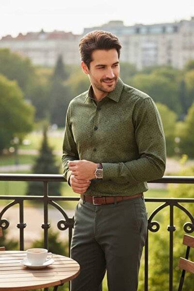 Louis Fabel Micro Triangle Patterned Long Sleeve Men's Shirt