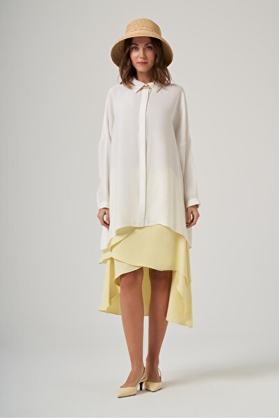 Nuss 3001 Asimetrik Kesim Gizli Patlı Gömlek - Ekru