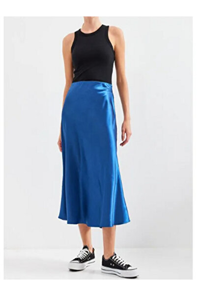 MAESTRO WOMAN Γυναικεία Σατέν Φούστα Saks Μπλε με ψηλή μέση και μήκος μίντι