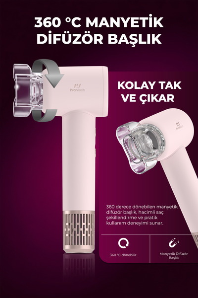 PiranTech KS-202 Profesyonel Saç Kurutma Makinesi LED Işıklı 4 Sıcaklık 2 Hız Ayarlı Fön Makinesi