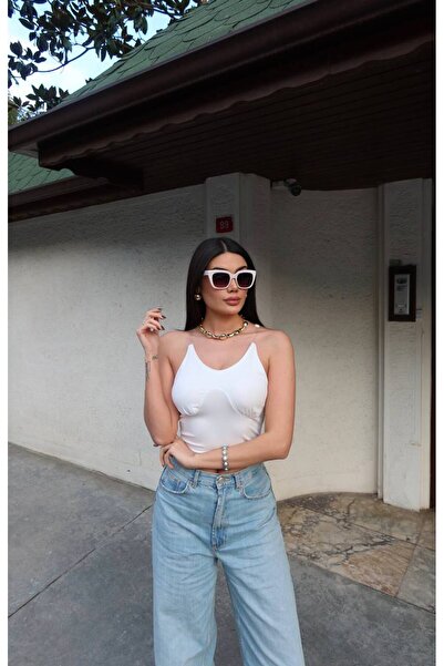 KECHİ WOMAN Diving Fabric Transparent Strap Crop Top