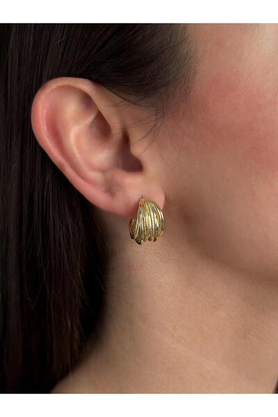 Luseda Vip Textured Layered Gold Hoop Earrings