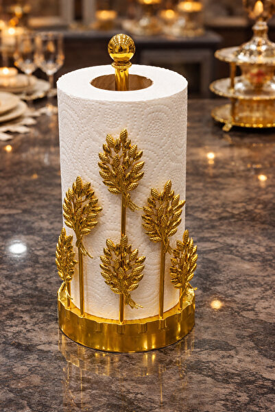 İnterlife حامل مناديل معدني ذهبي فاخر على شكل رأس القمح، حامل مناديل عمودي مز...