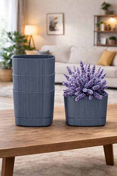 ATA HOME 4 Adet Dekoratif Kare Saksı Seti Iç Ve Dış Mekan İçin Çiçek Saksı Ma...