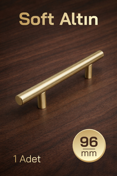 Badem10 96mm Alteta (1 Adet) Soft Altın Metal Mobilya Mutfak Dolap Çekmece Do...