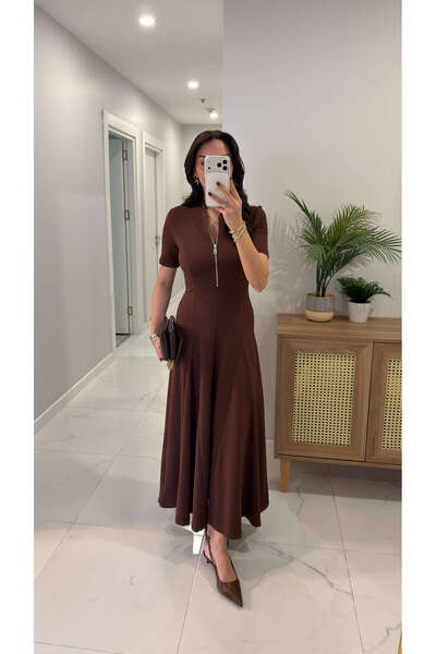 BİRCANÇİL Kitana Brown Zipper Dress