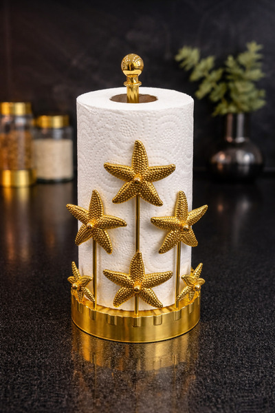 İnterlife Suport pentru șervețele din metal auriu, tip rolă, cu figurină stea...