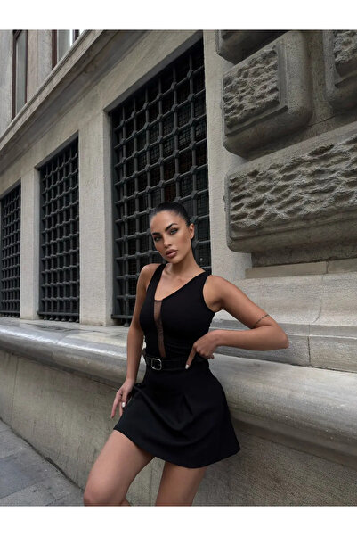 Caddebostan Moda Women's Tulle Detailed Chest-Cut Sleeveless Blouse Stylish C...