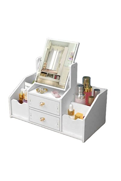 gaman منظم أدوات تجميل وعطور وأحمر شفاه ومجوهرات مع 2 درج - أبيض