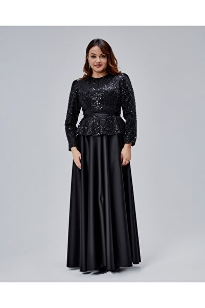 Asees Kadın Abiye Orta Beden Peplum Detaylı Tesettür Abiye Elbise