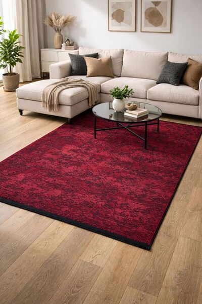 MYPOLOHOME %100 Pamuk Dekoratif Kilim 150x220 bordo kırmızı Kaymaz Taban Salo...