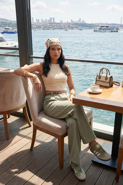 Lela Pamuklu Wide Leg Yüksek Bel Geniş Paça Kemerli Pantolon PANTOLON 668YP5429