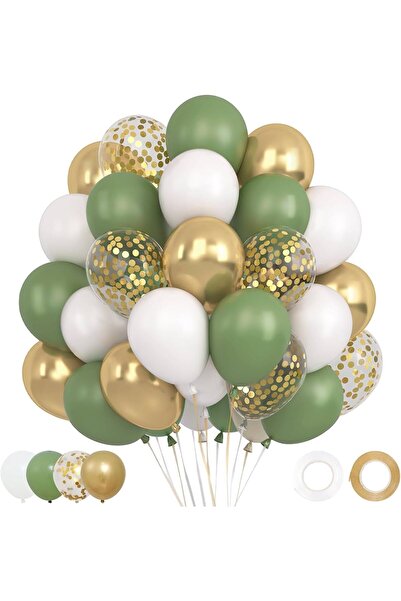 ZENVİVA 10 Eucalyptus, 10 White, 5 Gold, 5 Sequin Transparent Balloon Chain Set