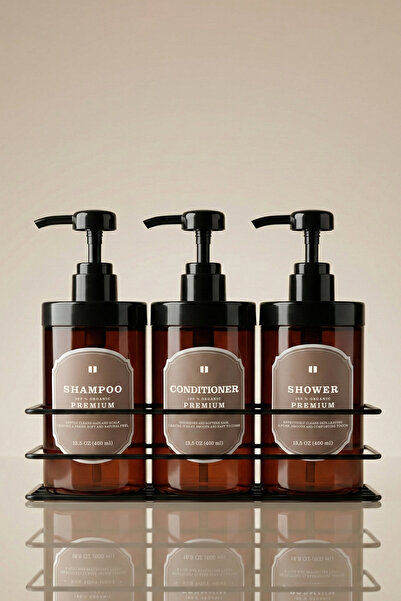 Kloppenhug 3’lü Metal Stantlı Amber Sıvı Sabunluk Seti 400 ml - Şampuan, Duş ...