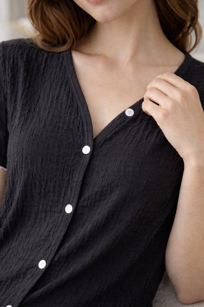 sleeproom Elite Wrinkled Textured Buttoned Women's Pajama Set