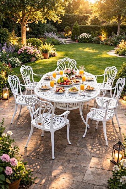 Alezy İstanbul Masa Takımı 75x150cm Oval Masa + 6 Adet İstanbul Koltuk Ferfor...