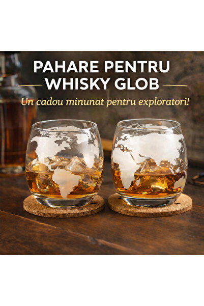 Malatec Set decantor whisky glob pământesc 850 ml și 2 pahare, stil elegant