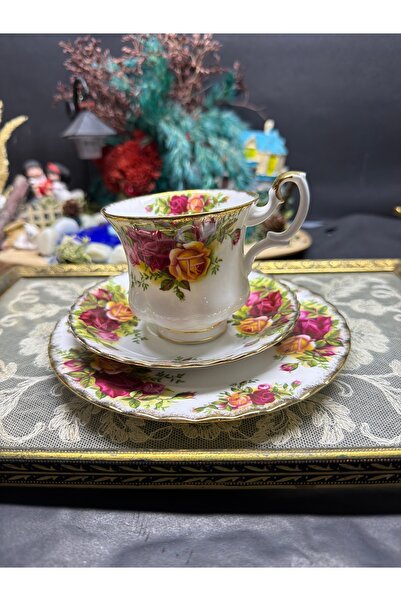 Royal Albert old country roses duble kahve fincanı trio