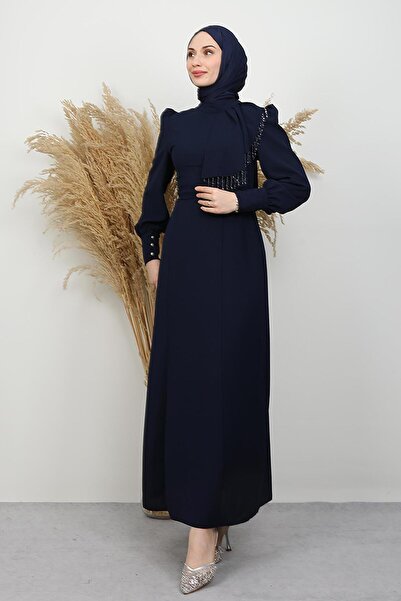 Rose Stone Evening Dress - Navy