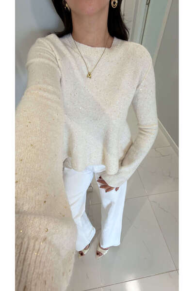 BİRCANÇİL Dlvin Gwensa Tricotaj cu paiete crem și sclipici