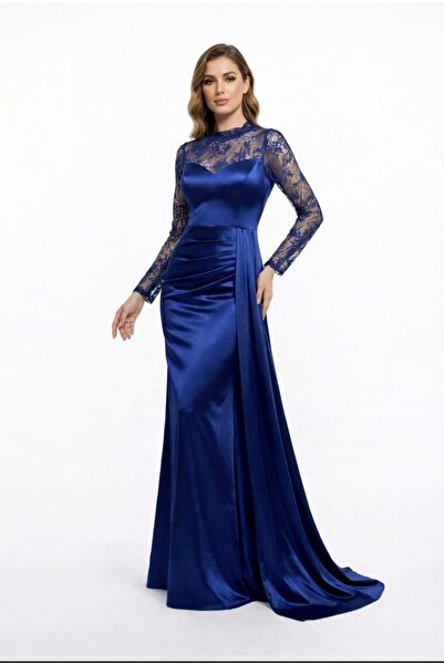 GÜZELLER Satin Fish Model Long Sleeve Top Lace Wedding Engagement Promise Dre...