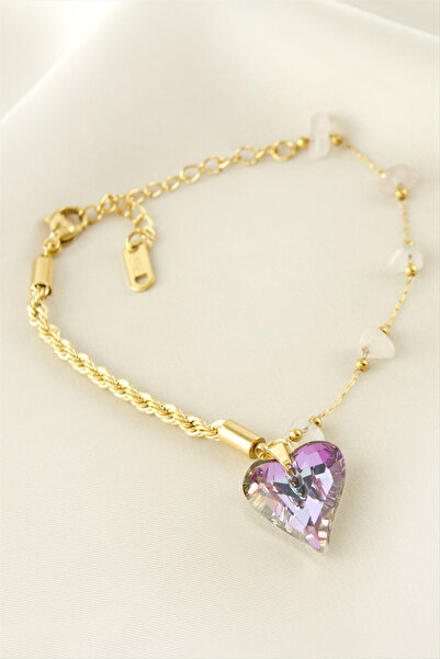 Bijuteri Net Heart Zircon Stone Steel Bracelet