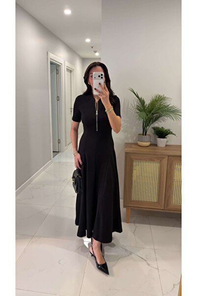BİRCANÇİL Kitana Black Zipper Dress