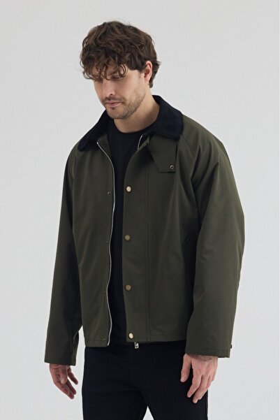 STONCS Men's Khaki Contrast Collar Oversize Seasonal Coat