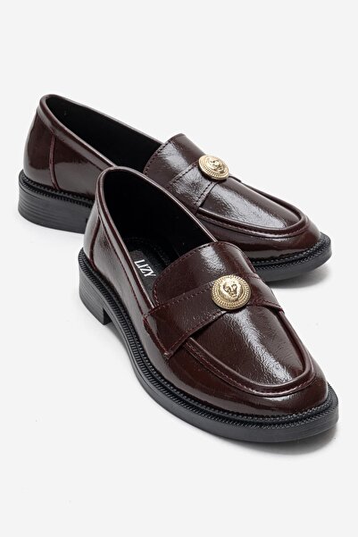 Lizy Shoes Pantofi casual de damă, din piele strălucitoare, bordeaux, cu acce...