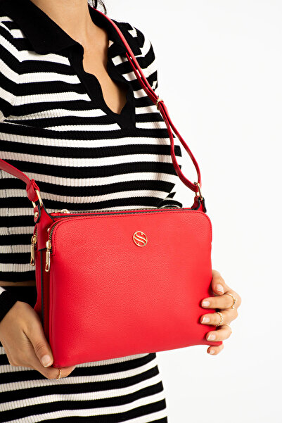 Sanmorris Women's Adjustable Crossbody Strap Red Colored Shoulder Bag with 4 ...