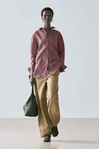 Massimo Dutti Çizgili detaylı dökümlü gömlek