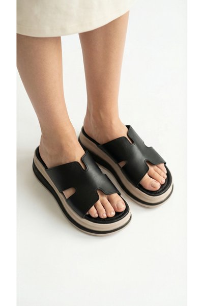 Limeo H Cut Detailed Closed High Heeled Comfortable Women's Summer Slippers Sandals