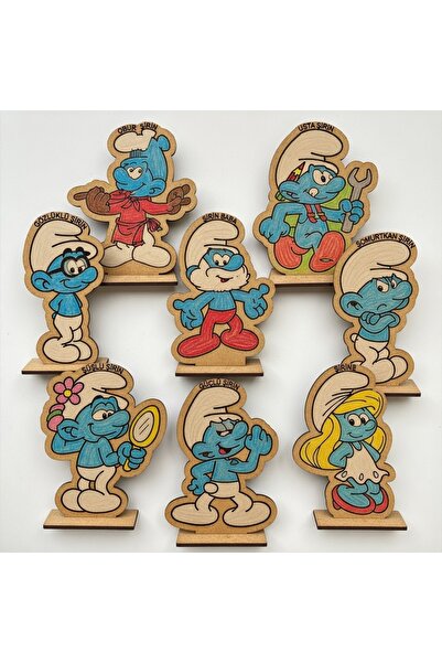 tollihy brinco Ahşap Şirinler Boyama Etkinliği - 8 li Set (13 cm x 9 cm)