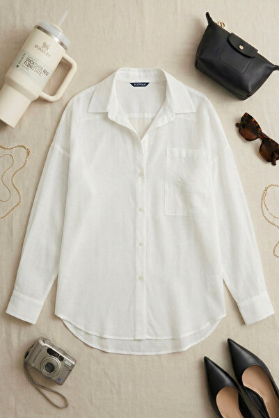 ECOTİQUE قميص تونيك كبير الحجم من الكتان بنسبة 100% قطن