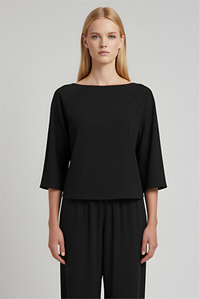 Perspective Siyah Dikiş Detaylı Truvakar Kol Bluz