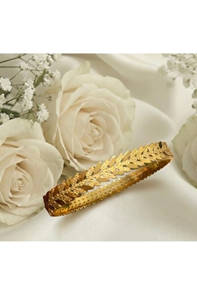 BEKLEMİN TAKILARI Kadın Kararmaz Çelik Başak Desenli Altın Renk Taşsız Kelepç...