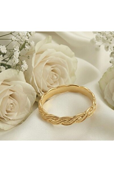 BEKLEMİN TAKILARI Kararmaz Çelik Örgü Desenli Altın Renk Taşsız Kelepçe Bileklik