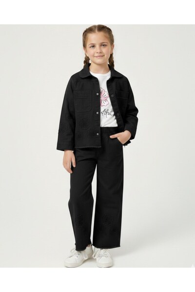 VOY KİDS Pantaloni din in cu motive florale pentru fete cu vârste între 5-12 ...