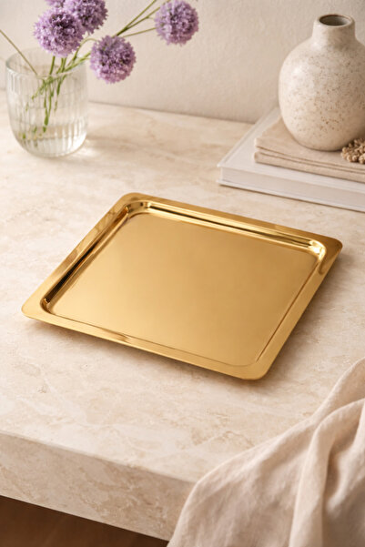 DİVAYS Stainless Steel Square Gold Presentation Tray – Luxurious Decorative C...